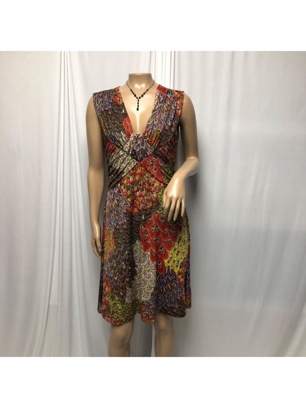 MT Collection Dress Womens Sz Large Colorful Paisley Stretchy Sleeveless V Neck